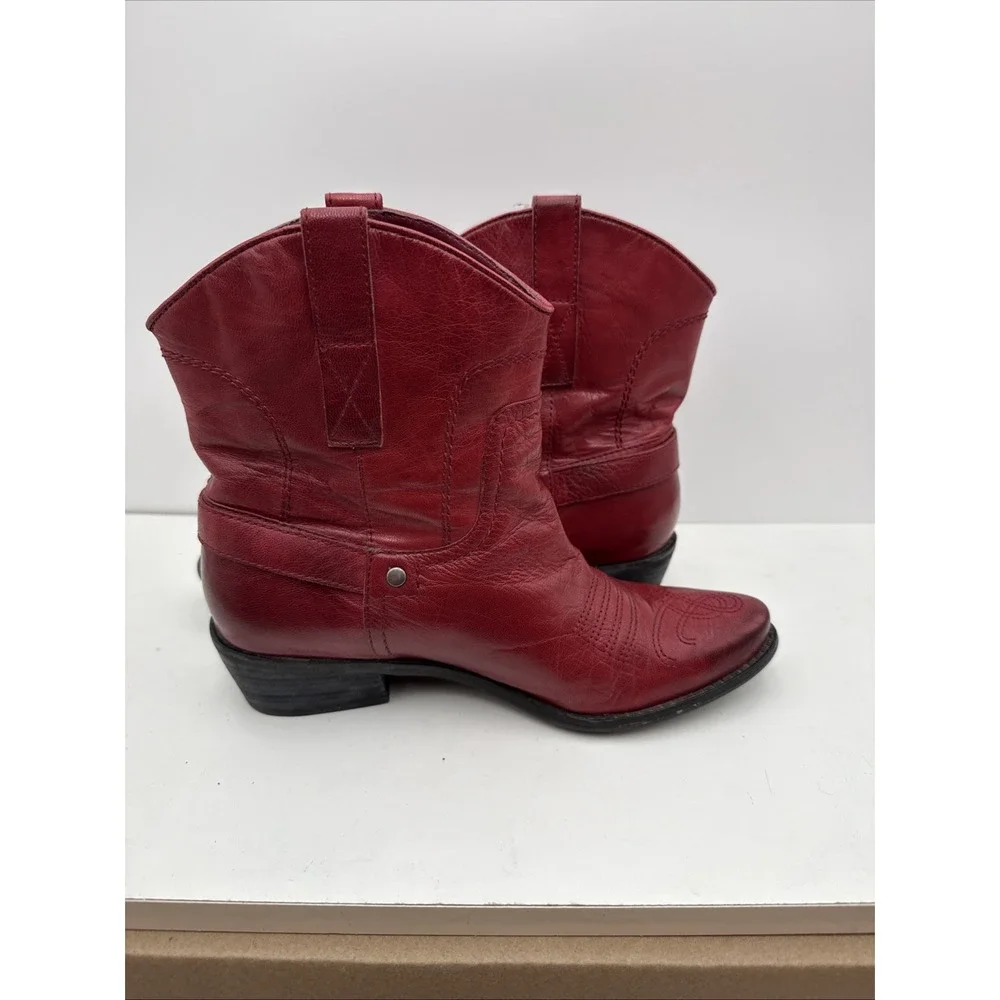 Red Western Cowgirl Ankle Boots Waco w/Buckle Franco Sarto Women Sz 7.5 READ Des